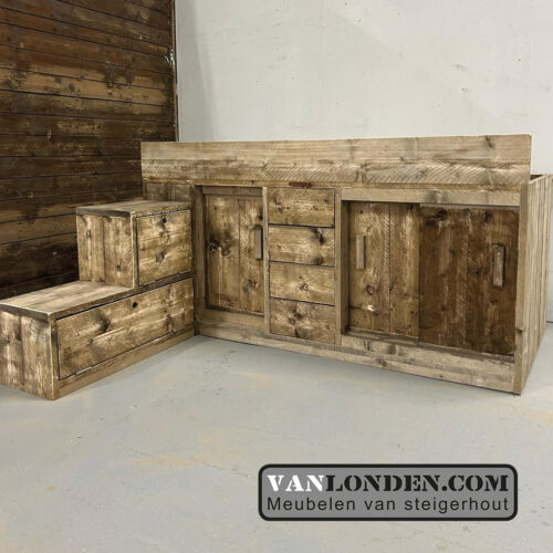 Steigerhouten half-hoogslaper met kast Willis (Steigerhouten hoogslapers) Steigerhouten half-hoogslaper met kast Willis (Steigerhouten hoogslapers)